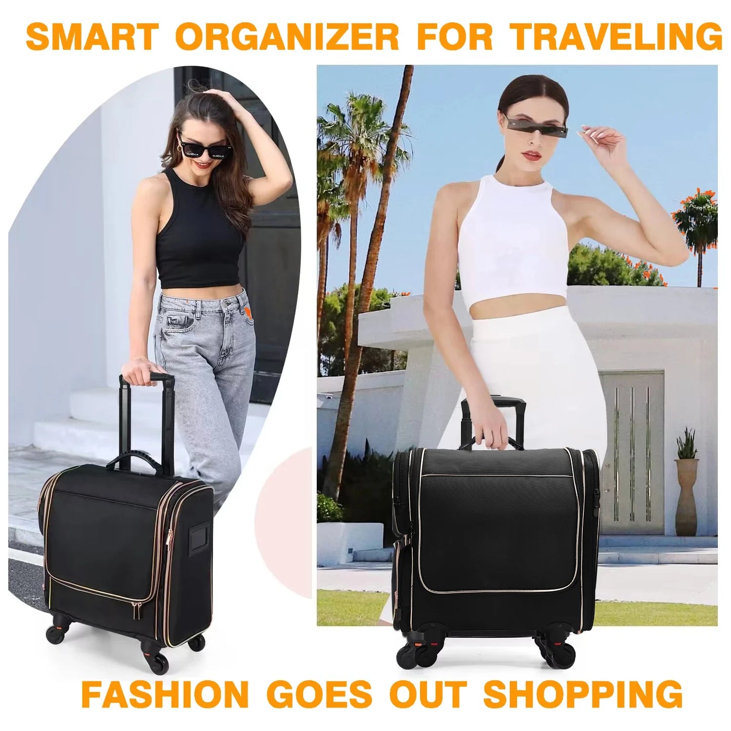 Travel Makeup Artist Bag with Wheels Cosmetic Brush Storage Beauty Tool Organizer Rolling Suitcase for Artists