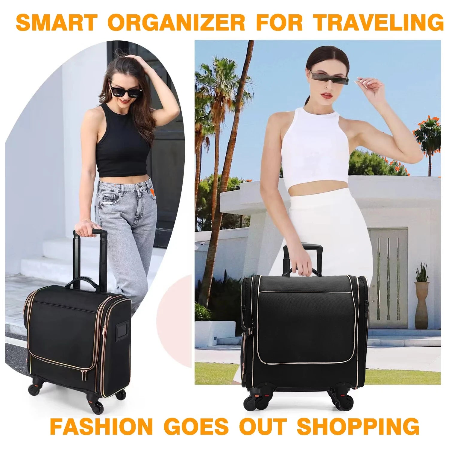 Travel Makeup Artist Bag with Wheels Cosmetic Brush Storage Beauty Tool Organizer Rolling Suitcase for Artists