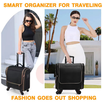 Travel Makeup Artist Bag with Wheels Cosmetic Brush Storage Beauty Tool Organizer Rolling Suitcase for Artists