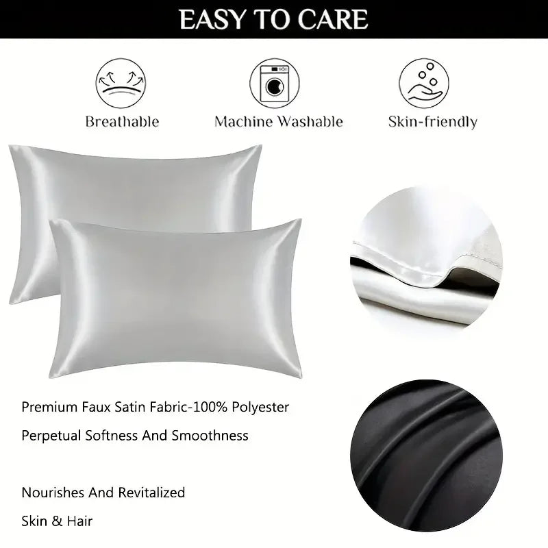 2pcs Silk Pillowcase Camel White Black Silk Satin Pillow Case Multiple Colors