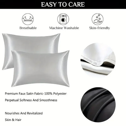 2pcs Silk Pillowcase Camel White Black Silk Satin Pillow Case Multiple Colors