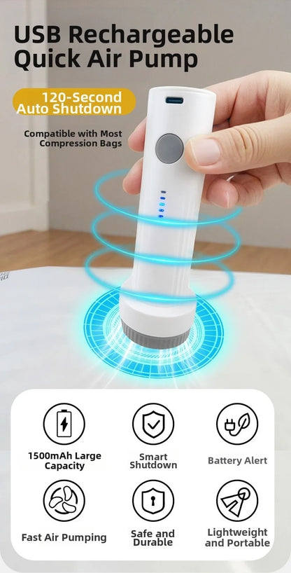 Rechargeable Electric Vacuum Pump Low Noise Portable Compressed Bag Air Pump Lightweight Mini Vacuum Bag Suction Pump Travel