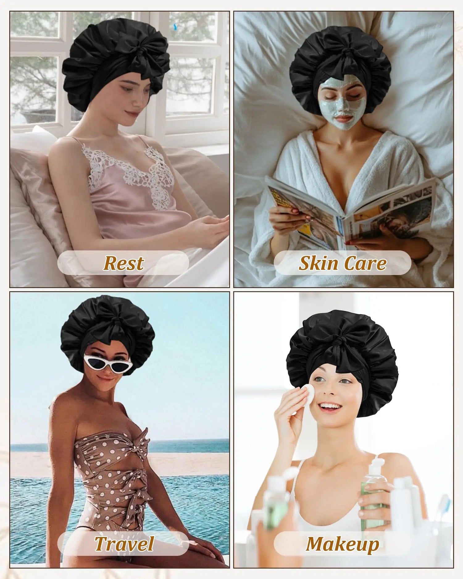 Satin Bonnet for Sleeping Women Silk Sleep Bonnet for Curly Hair Wrap with Elastic Tie Band Night Cap Wine Red