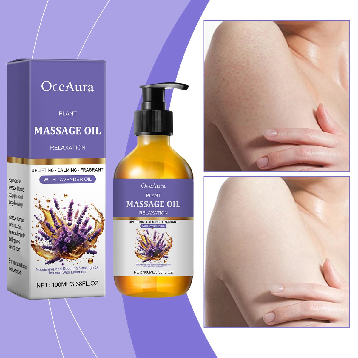 Lavender Essential Oil Moisturizing Body Skin Smoothing Soft Stress Relief Muscle Sore Help Sleep Spa Relaxing Massage Oil