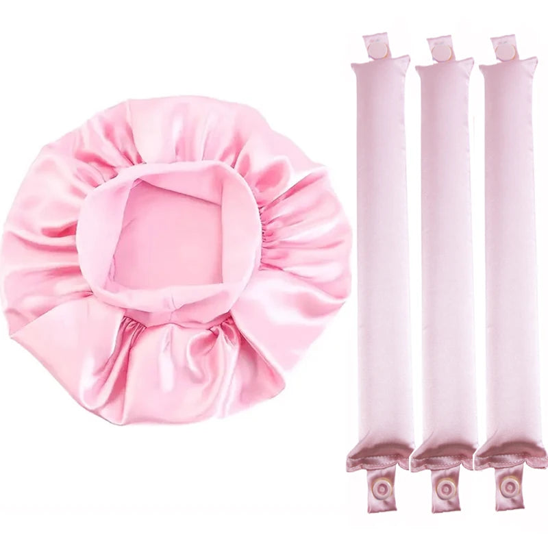 Heatless Curling Set - No Heat Overnight Curling Rod &amp; Bonnet | Spring/Summer Frizz-Free Waves, Sleep-Friendly DIY Styling 4pcs