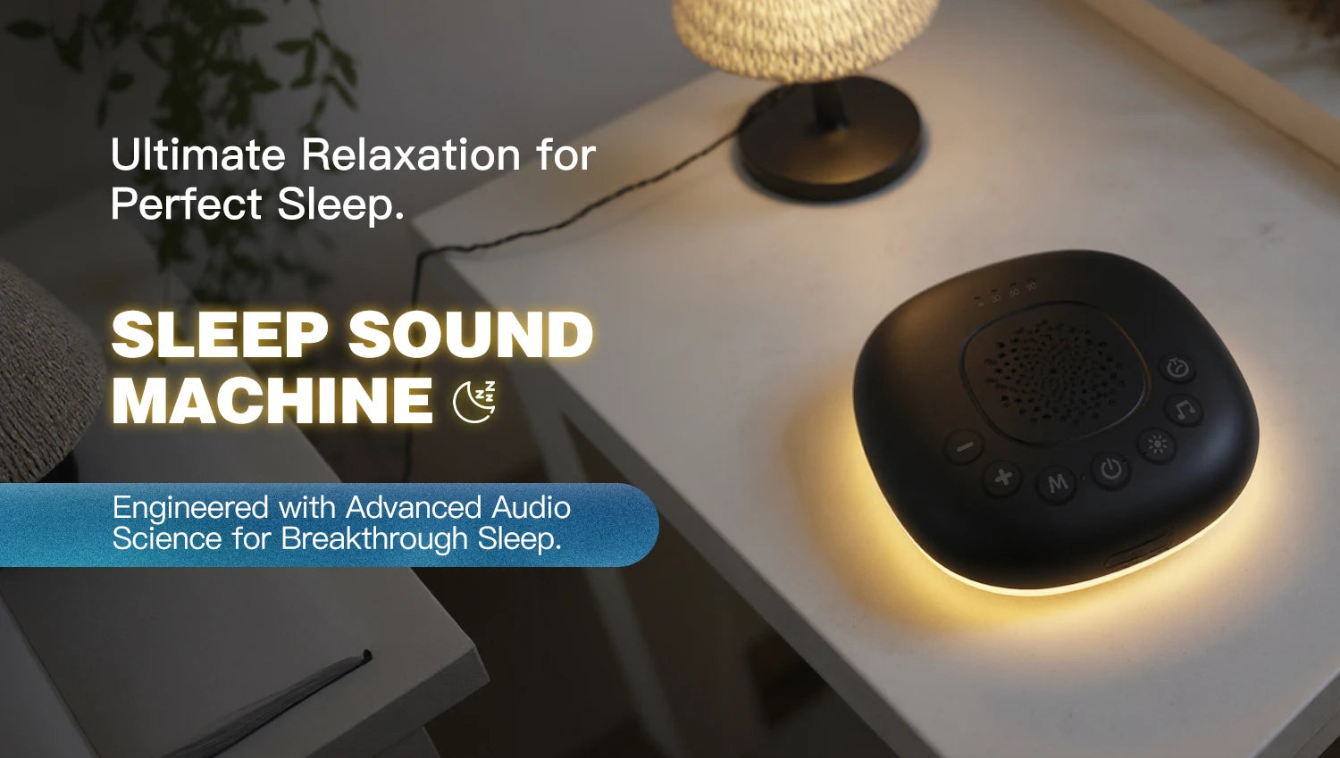 White Noise Machine with 20 Soothing Sounds, Night Light Timer, Portable Sound Machine for Baby, Adult, Travel, Studying, Office