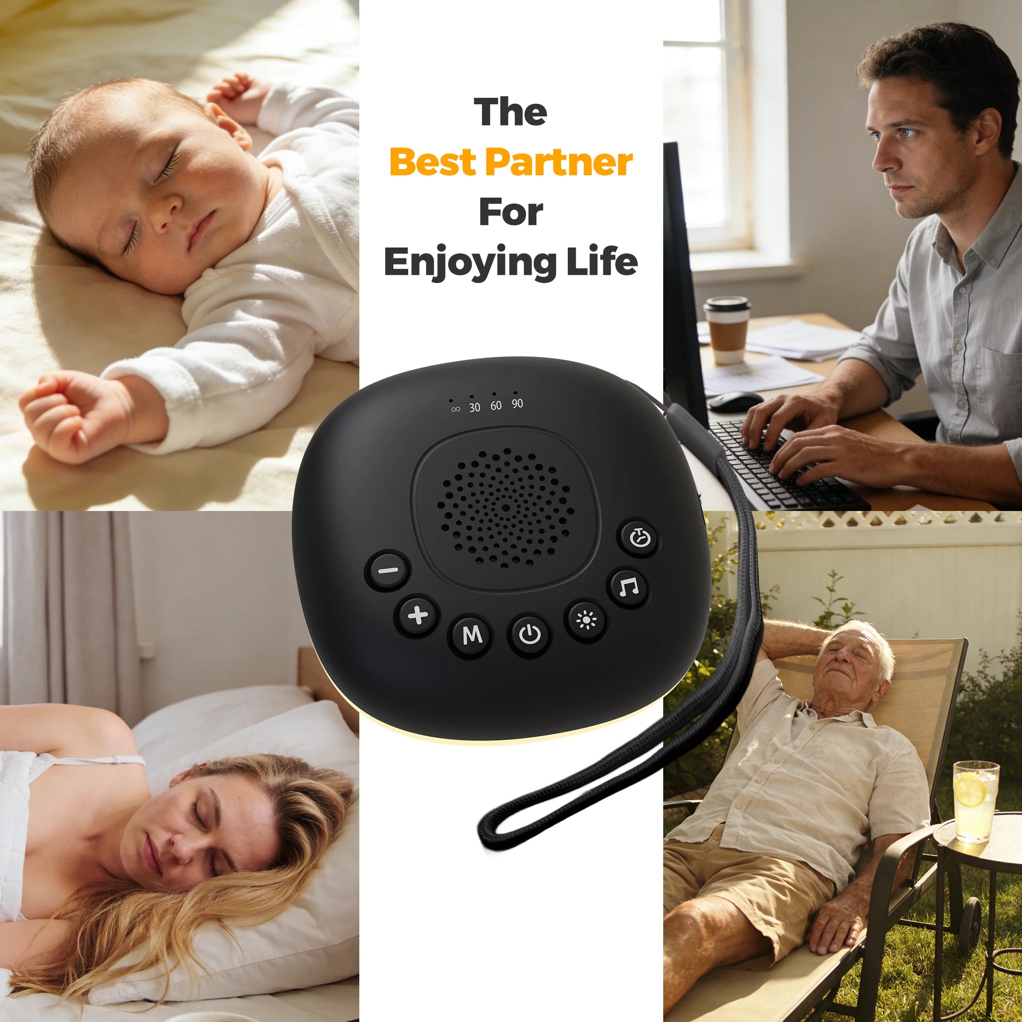 White Noise Machine with 20 Soothing Sounds, Night Light Timer, Portable Sound Machine for Baby, Adult, Travel, Studying, Office