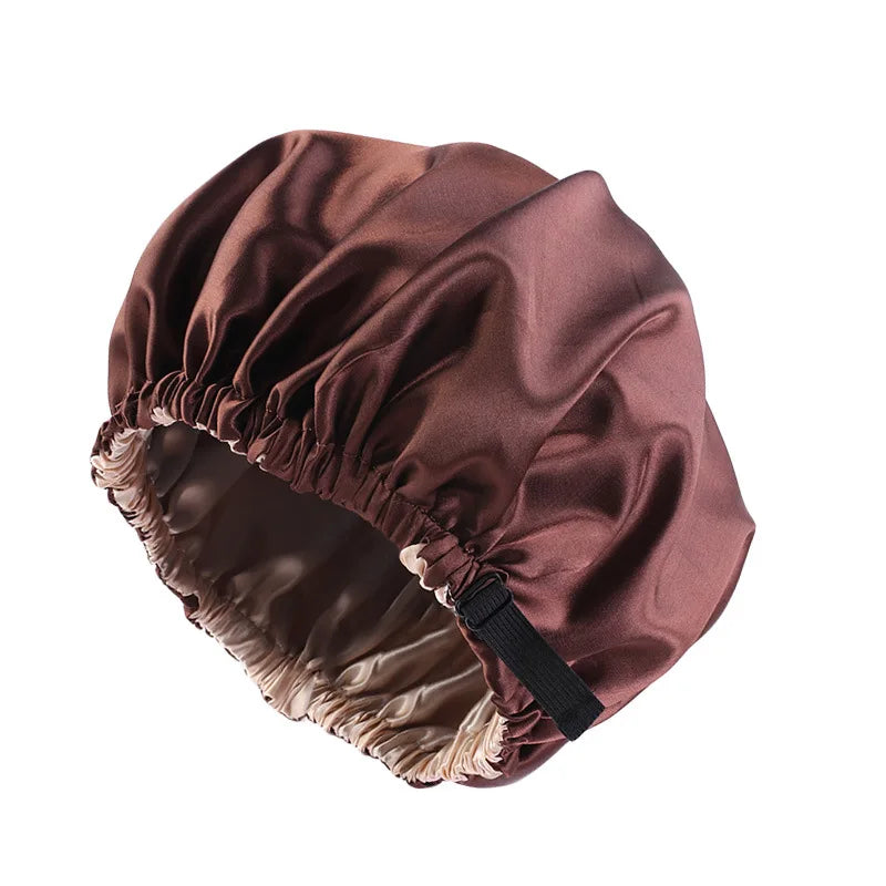 Satin Bonnet For Sleeping Adjustable Silk Bonnet For Curly Hair Bonnets Double Layer Large Satin Lined Sleep Cap For Women