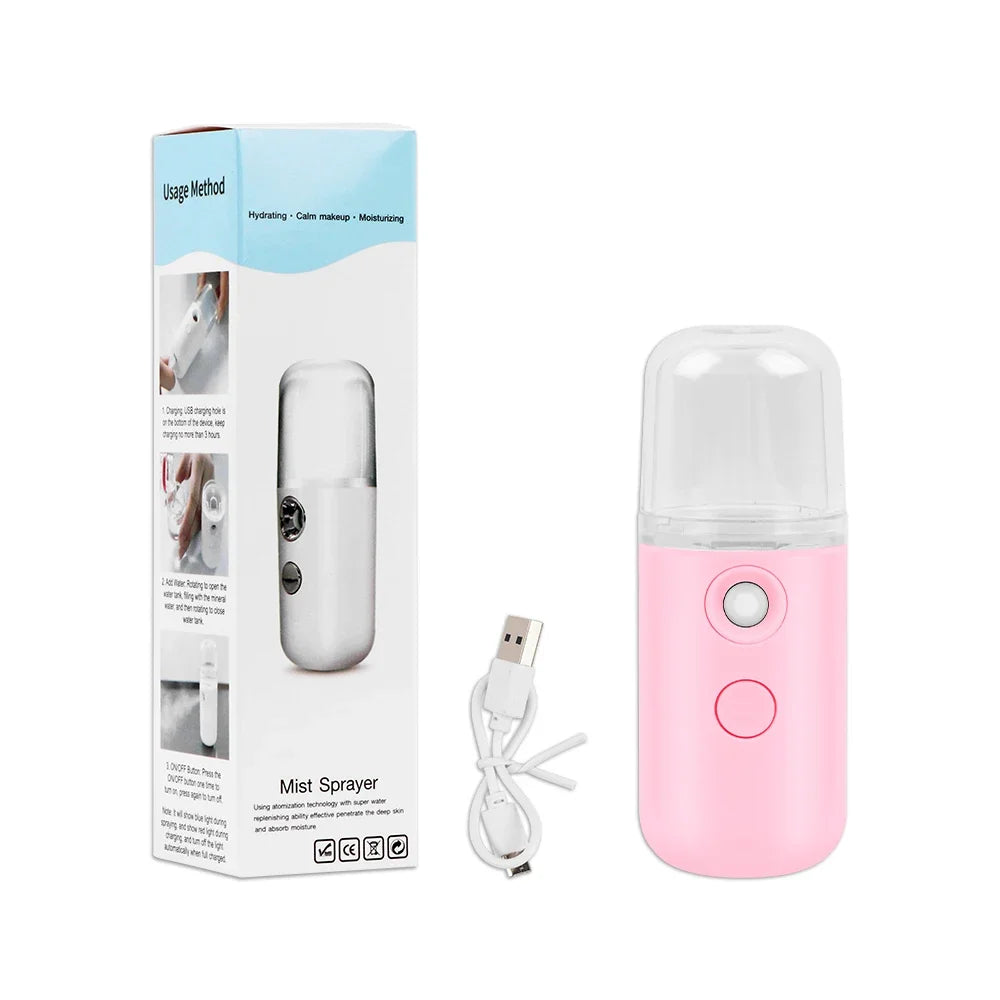 Face Steamer Humidifier USB Rechargeable Nano Mist Sprayer Facial Nebulizer Steamer Moisturizing Beauty Device Facial Skin Care
