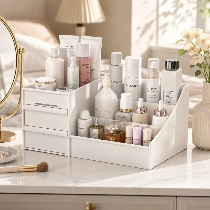 Makeup Organizer with Drawers Cosmetic Storage Box Desktop Skincare Organizer Vanity Countertop Storage Rack Jewelry Organizer