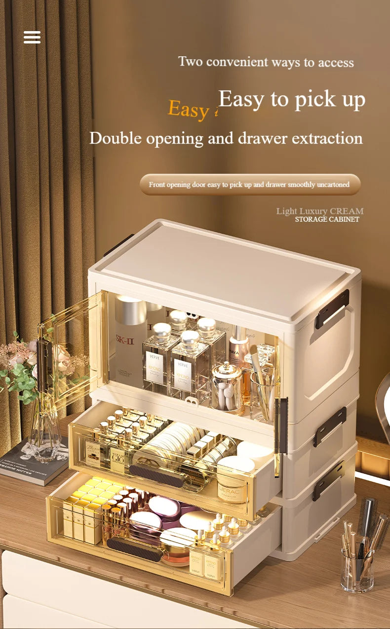 Multi-functional 3 Tier Cosmetic Organizer,Foldable Makeup Organizer,Desktop Dresser,Organizer Drawers,Stackable&amp;DustproofDesign