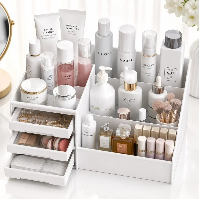 Makeup Organizer with Drawers Cosmetic Storage Box Desktop Skincare Organizer Vanity Countertop Storage Rack Jewelry Organizer