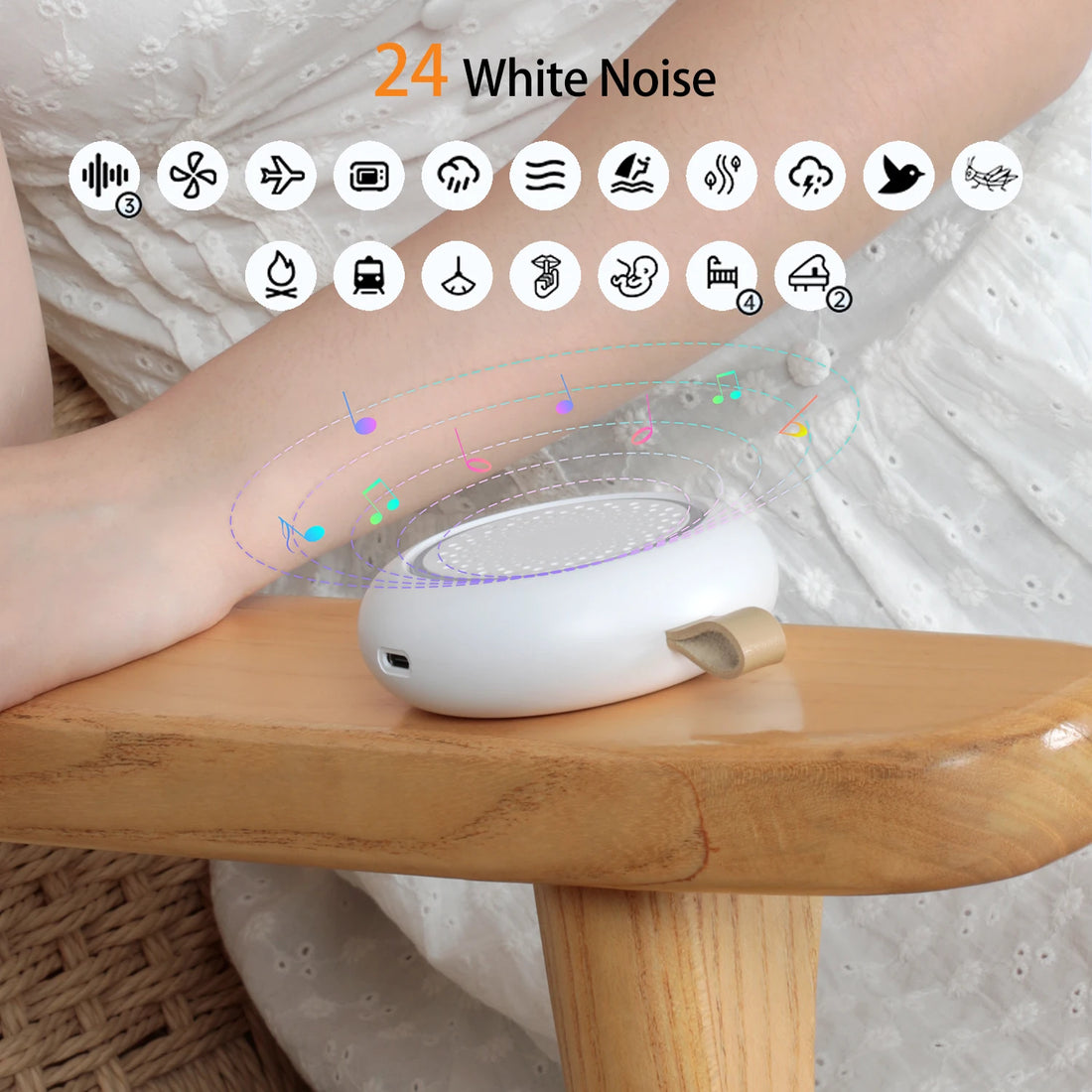 White Noise Machine 24 Soothing Sounds Sleep Sounds Machine with Night Light Type-C Charging Sleep Aid Device for Baby Adult