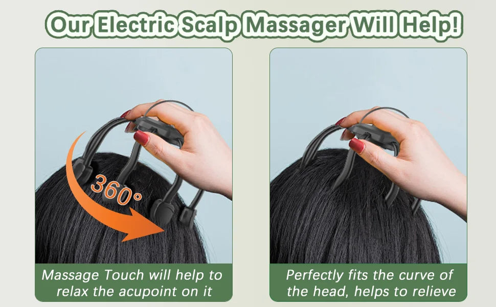 Electric Scalp Massager, Head Massager Scalp Stress Relax, Kneading Hair Massage with 3 Modes, 360 Degree Hair Massager