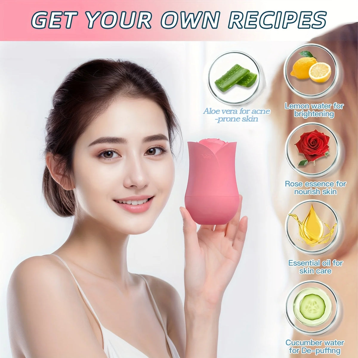 Ice Roller for Face and Eyes Silicone Ice Mold, Cooling and Firming Facial Skin Ice Roller Leak-proof Reusable Facial Care Tool