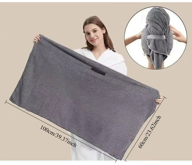Microfiber Hair Towel Extra Large Wrap Quick Dry Hair Towel Wrap with Elastic Band Ultra Absorbent Soft Towel for Hair Turban