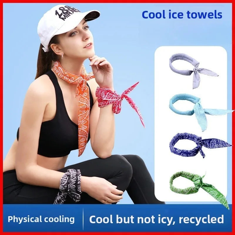 Neck Cooler Wraps Neck Wrap Headband Cooling Bandana Scarf Cold Towel Printed Soaked Tie Around Neck Summer Supplies
