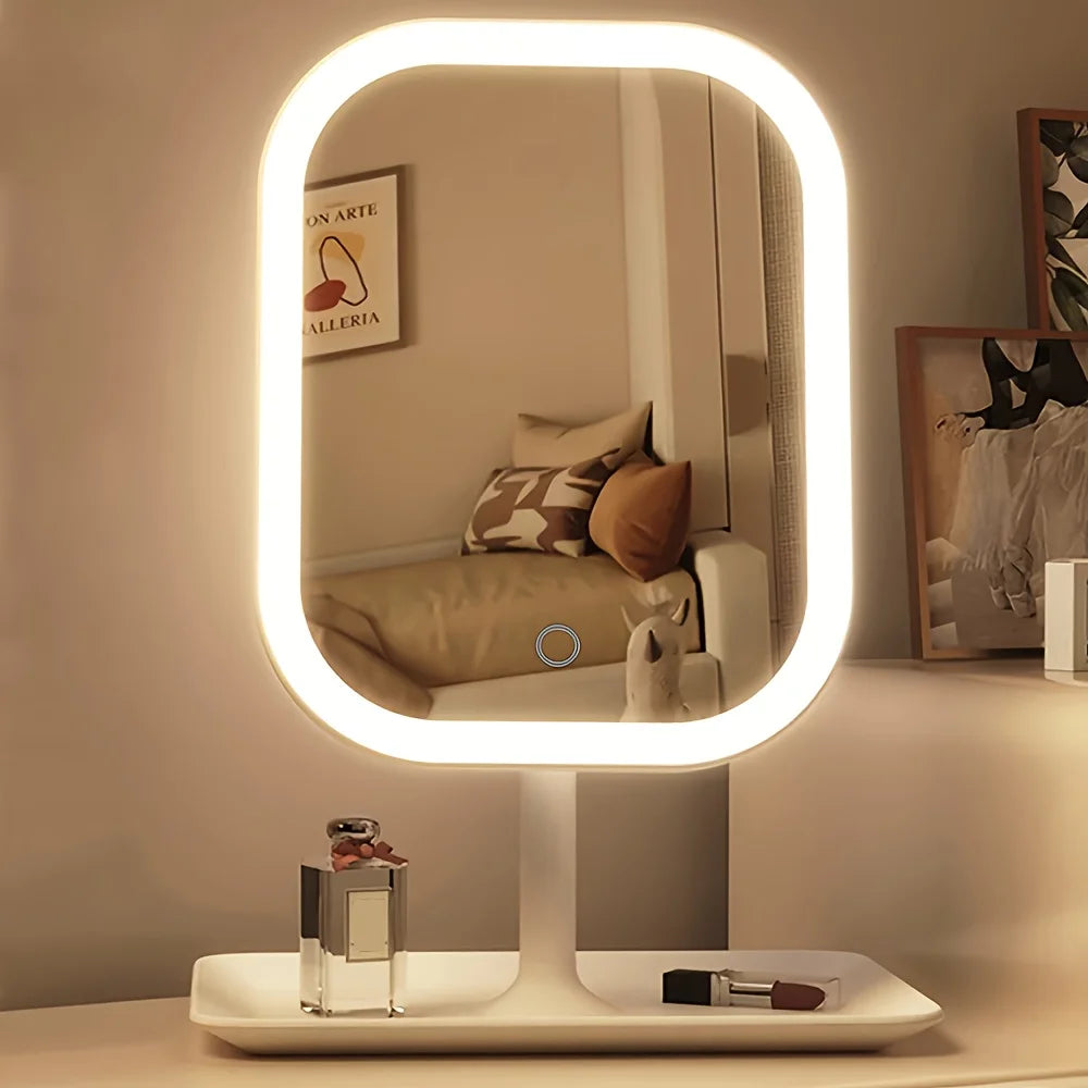 LED Makeup Mirror with Lights, Touch Control &amp; 3 Modes, Rechargeable Desktop Travel Beauty Mirror, Adjustable Brightness