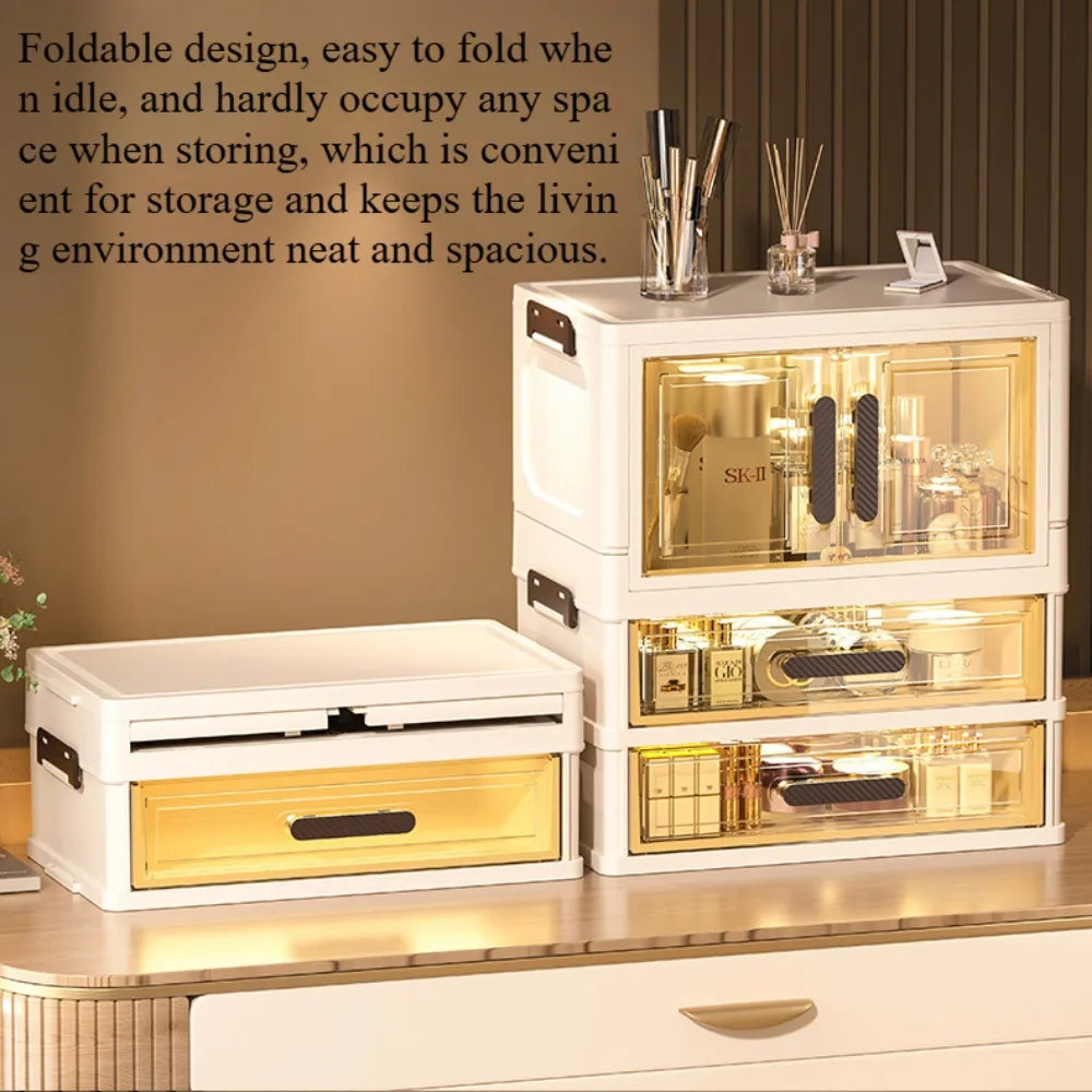 Multi-functional 3 Tier Cosmetic Organizer,Foldable Makeup Organizer,Desktop Dresser,Organizer Drawers,Stackable&amp;DustproofDesign