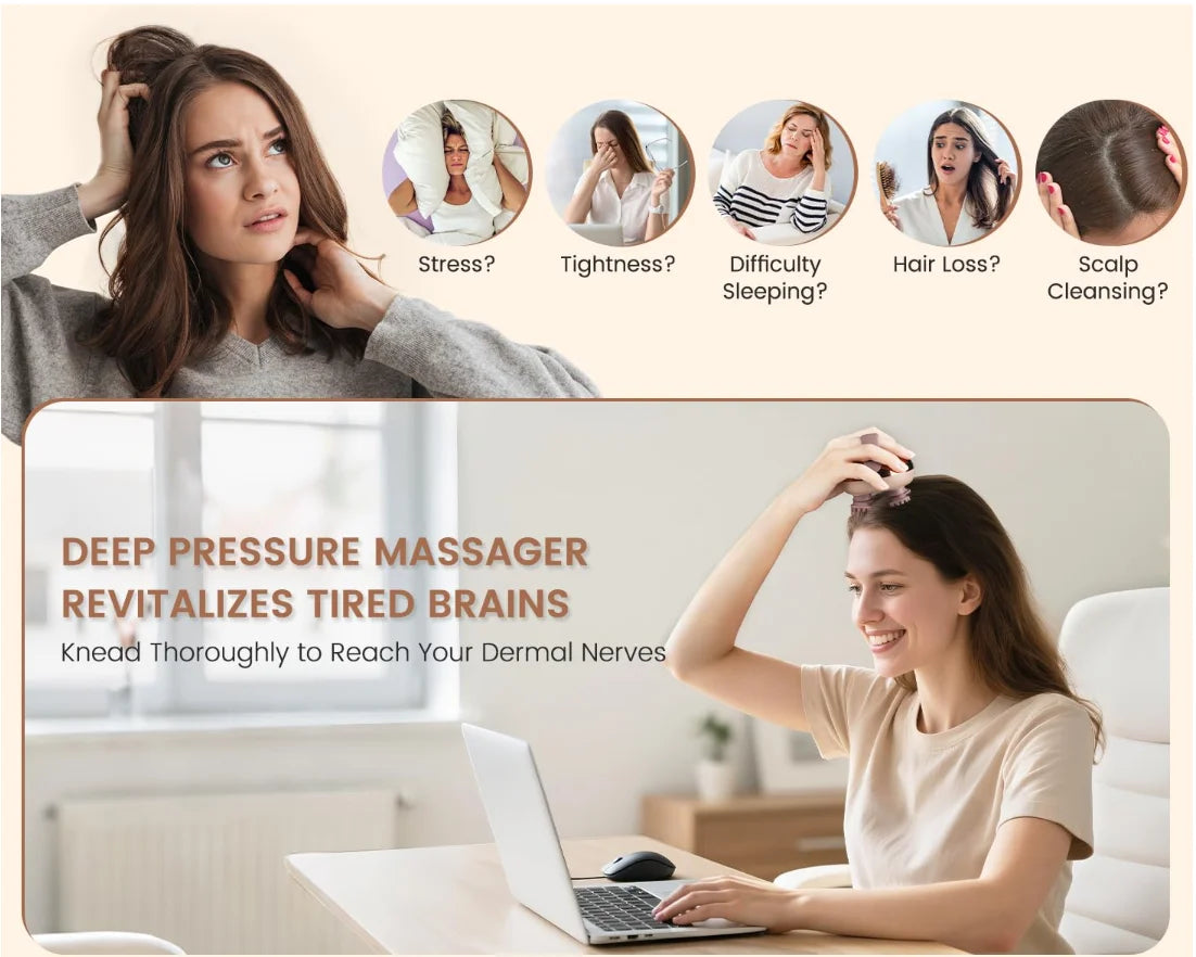 Scalp Massager - Electric Head Massager Scalp Waterproof IPX6, Hair Massage Stress Relax, Rechargeable Hair Head Scratcher
