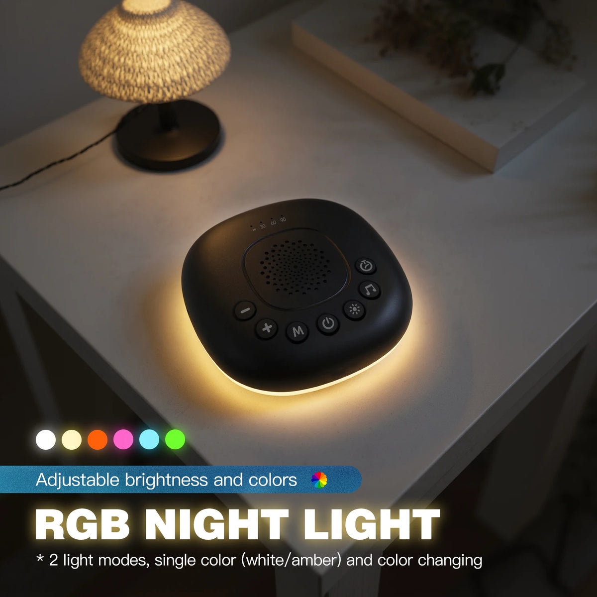 White Noise Machine with 20 Soothing Sounds, Night Light Timer, Portable Sound Machine for Baby, Adult, Travel, Studying, Office