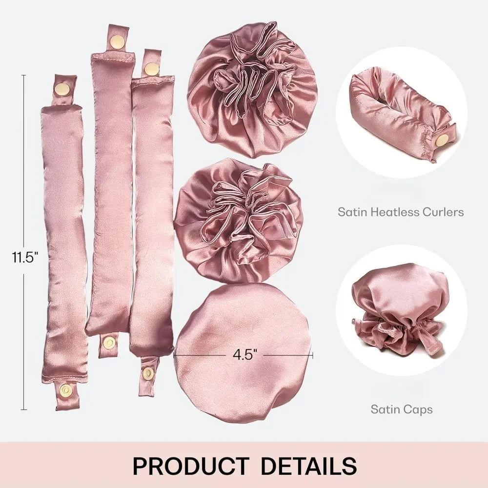 2/4/6Pcs Satin Heatless Curling Set Overnight Curl Blowout Rods Soft Hair Curlers To Sleep in Bun Bons Heatless Curls Bonnet Cap