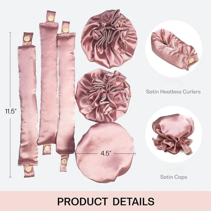2/4/6Pcs Satin Heatless Curling Set Overnight Curl Blowout Rods Soft Hair Curlers To Sleep in Bun Bons Heatless Curls Bonnet Cap