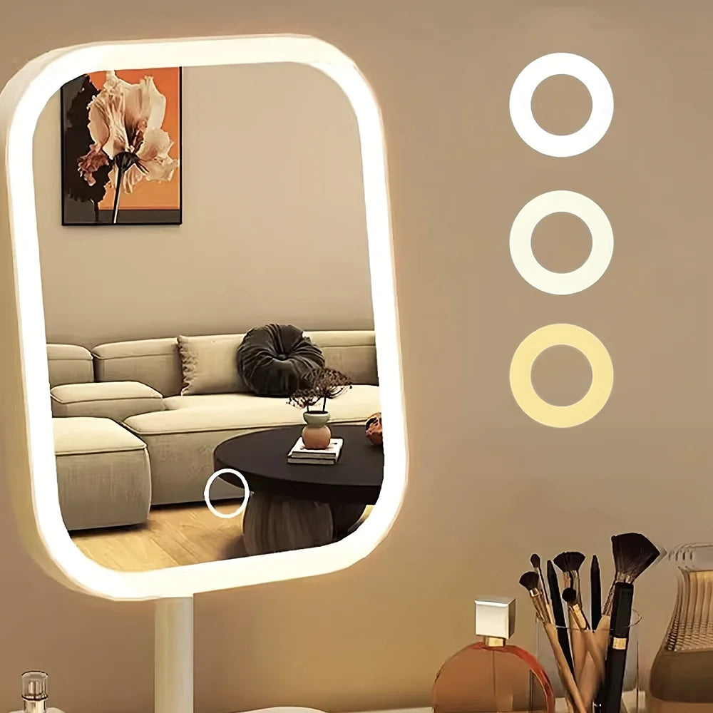 LED Makeup Mirror with Lights, Touch Control &amp; 3 Modes, Rechargeable Desktop Travel Beauty Mirror, Adjustable Brightness
