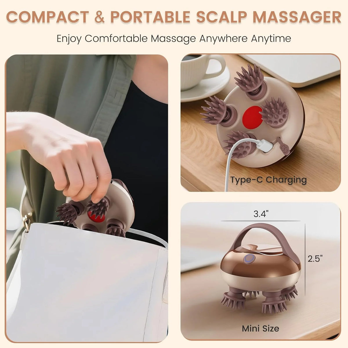 Scalp Massager - Electric Head Massager Scalp Waterproof IPX6, Hair Massage Stress Relax, Rechargeable Hair Head Scratcher