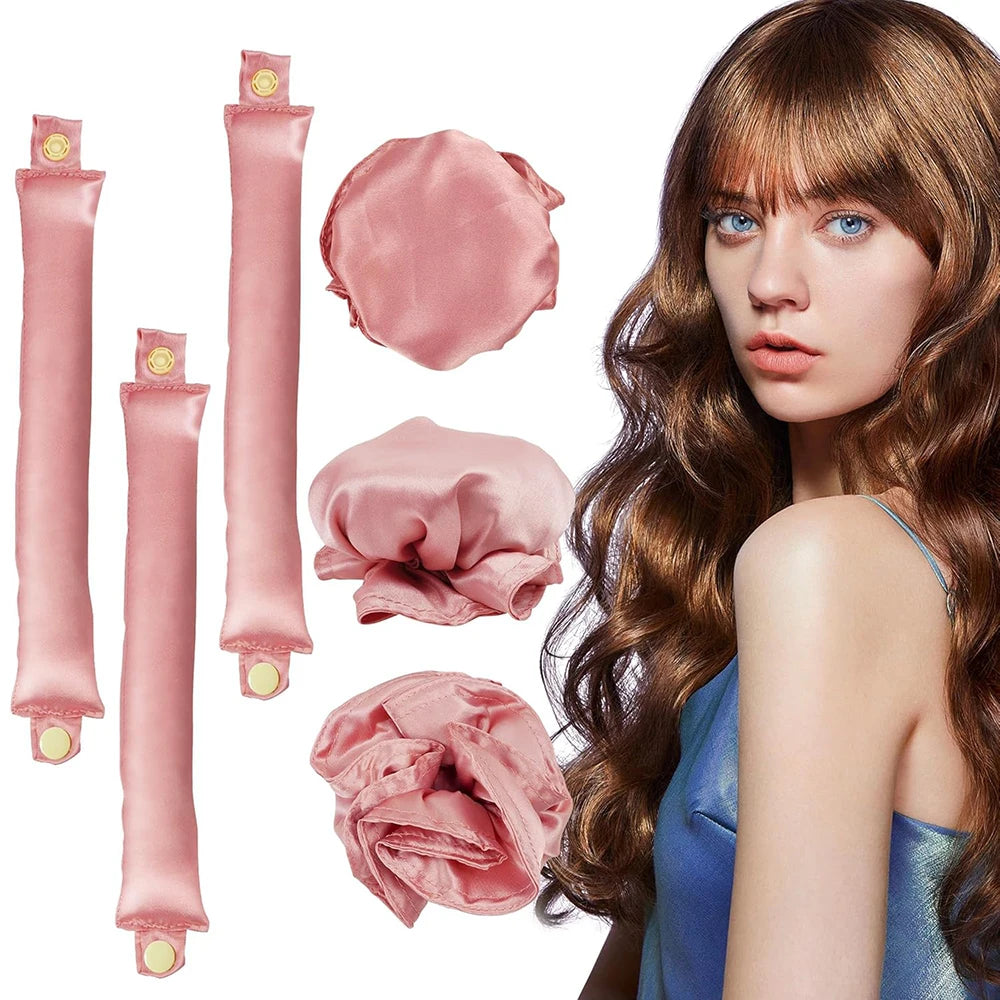 6 Pcs Set Heatless Hair Curler，Satin Heatless Curling Set, Heatless Curls Headband, Overnight Curling Headband