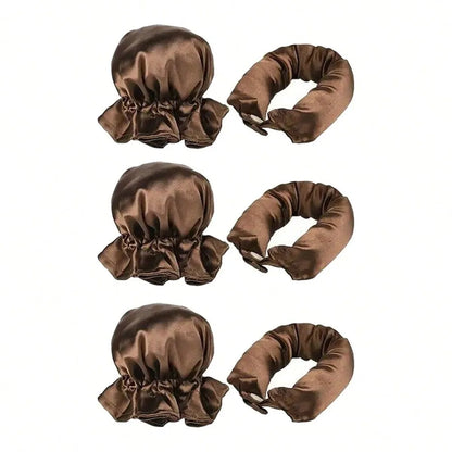 2/4/6Pcs Satin Heatless Curling Set Overnight Curl Blowout Rods Soft Hair Curlers To Sleep in Bun Bons Heatless Curls Bonnet Cap