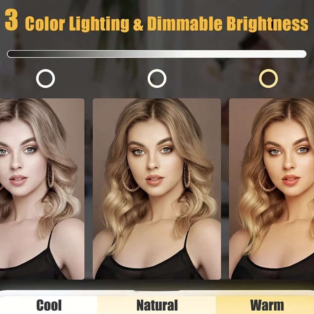 LED Makeup Mirror with Lights, Touch Control &amp; 3 Modes, Rechargeable Desktop Travel Beauty Mirror, Adjustable Brightness