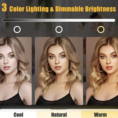LED Makeup Mirror with Lights, Touch Control & 3 Modes, Rechargeable Desktop Travel Beauty Mirror, Adjustable Brightness