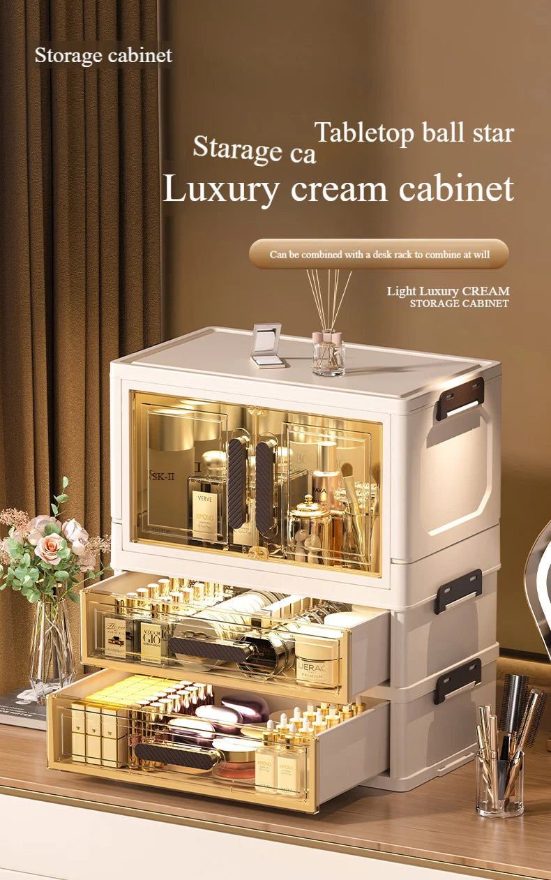 Multi-functional 3 Tier Cosmetic Organizer,Foldable Makeup Organizer,Desktop Dresser,Organizer Drawers,Stackable&amp;DustproofDesign