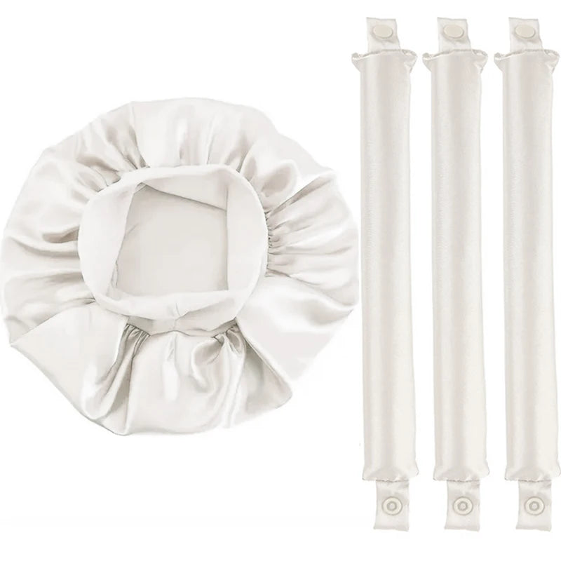 Heatless Curling Set - No Heat Overnight Curling Rod &amp; Bonnet | Spring/Summer Frizz-Free Waves, Sleep-Friendly DIY Styling 4pcs