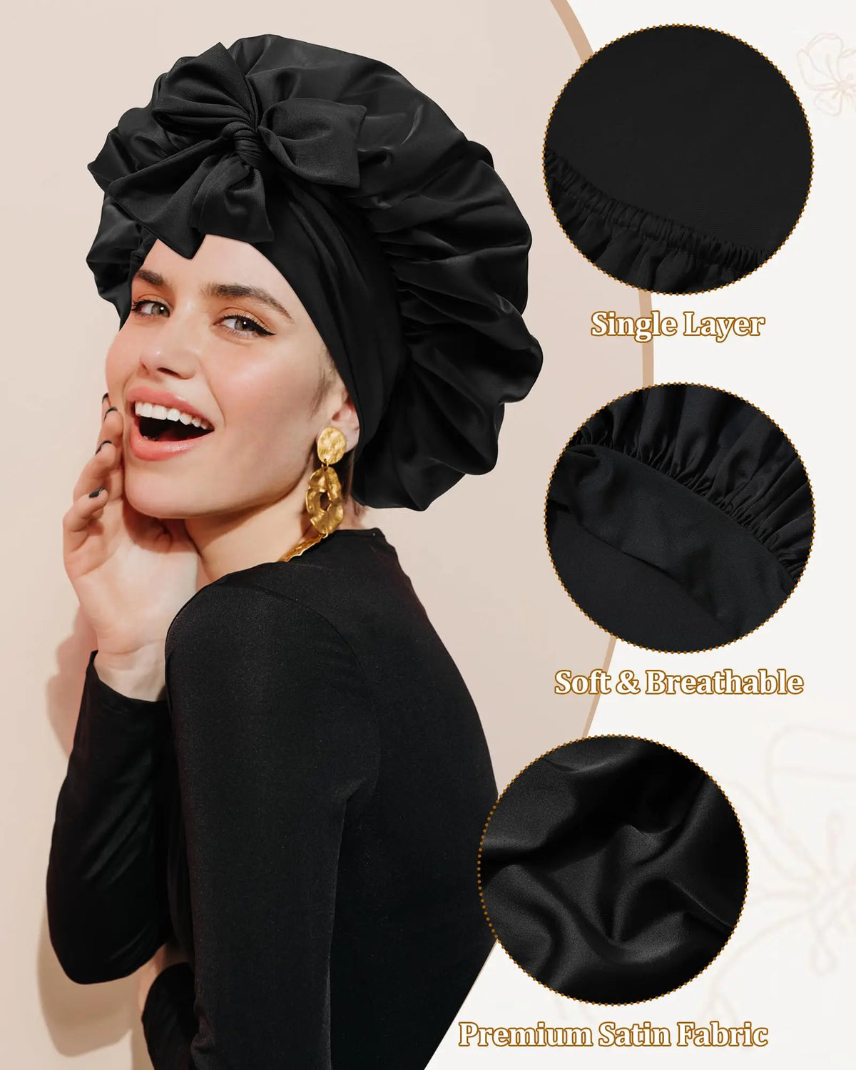 Satin Bonnet for Sleeping Women Silk Sleep Bonnet for Curly Hair Wrap with Elastic Tie Band Night Cap Wine Red