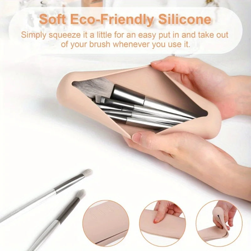 Travel Makeup Brush Bag, Simple Portable Silicone Storage Box, Soft and Sleek Makeup Tools Organizer for Travel