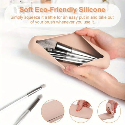 Travel Makeup Brush Bag, Simple Portable Silicone Storage Box, Soft and Sleek Makeup Tools Organizer for Travel