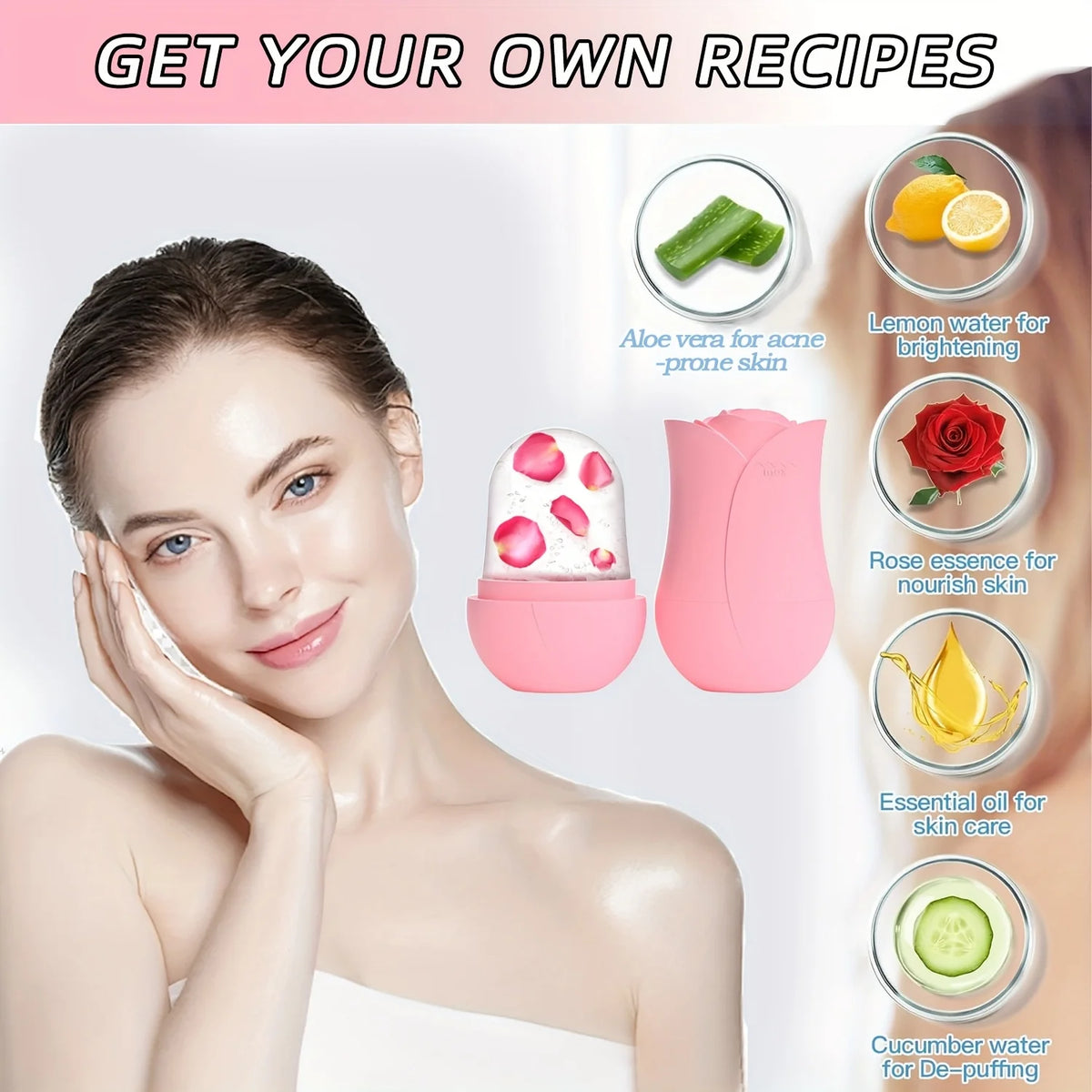 Ice Roller for Face and Eyes Silicone Ice Mold, Cooling and Firming Facial Skin Ice Roller Leak-proof Reusable Facial Care Tool