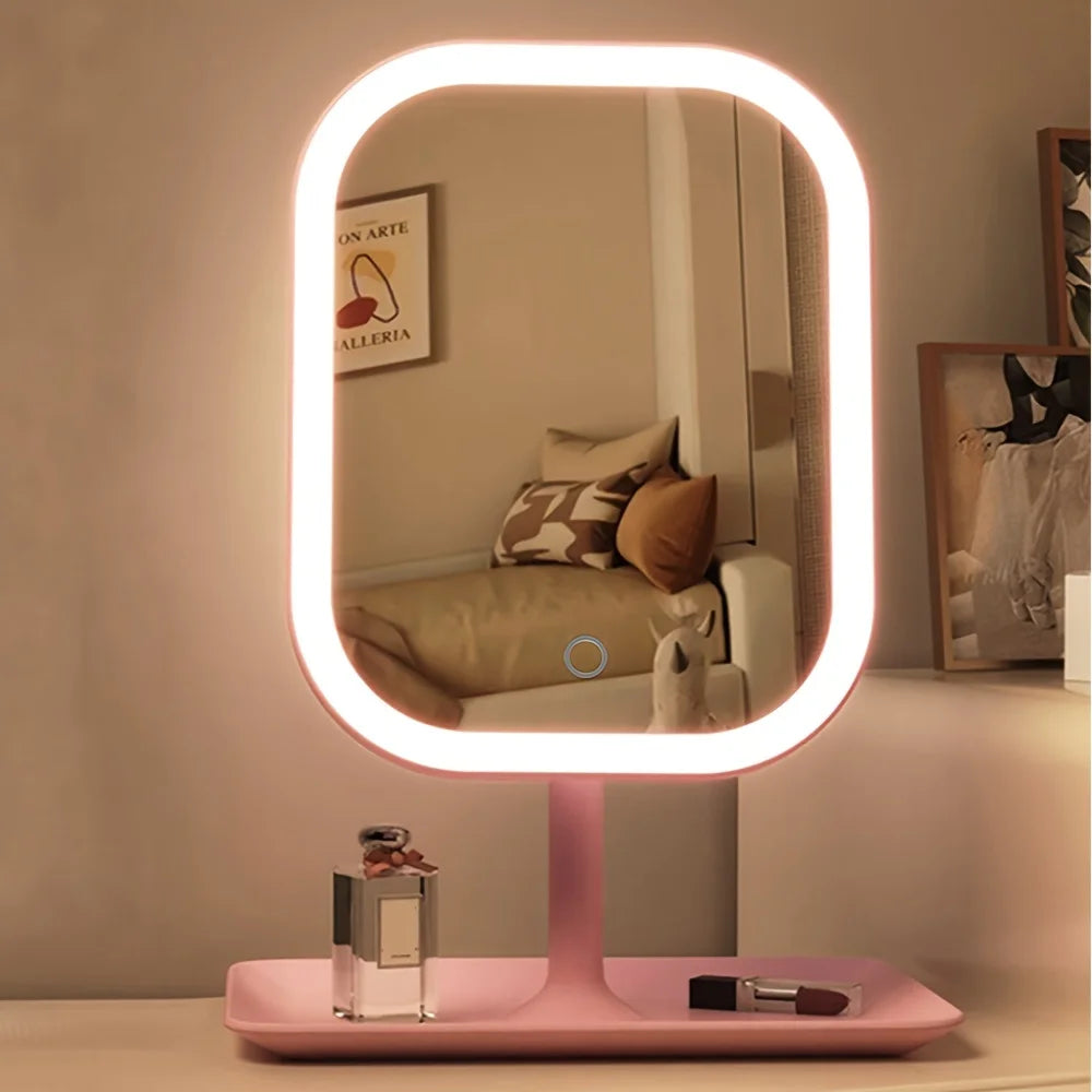 LED Makeup Mirror with Lights, Touch Control &amp; 3 Modes, Rechargeable Desktop Travel Beauty Mirror, Adjustable Brightness