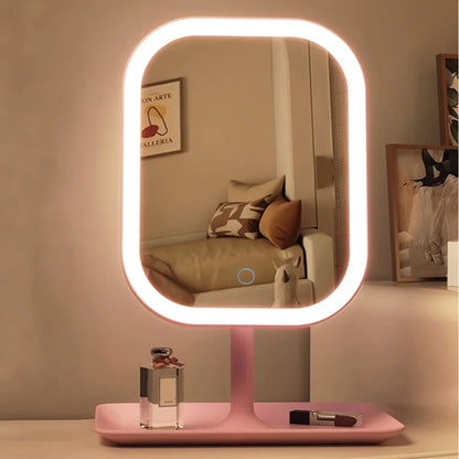 LED Makeup Mirror with Lights, Touch Control & 3 Modes, Rechargeable Desktop Travel Beauty Mirror, Adjustable Brightness