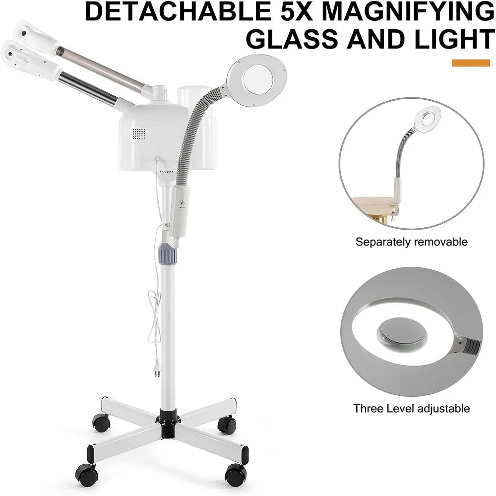 Facial Steamer Hot Cold Steam - 3-in-1 Nano Ionic Humidifier with LED Magnifying Lamp