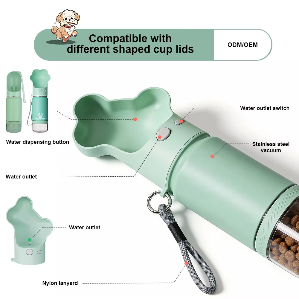2 in 1 Stainless Steel Outdoor 12Oz Pet Water Bottle with Eco Friendly Food Container for Dogs and Cats Travel Water Bowl