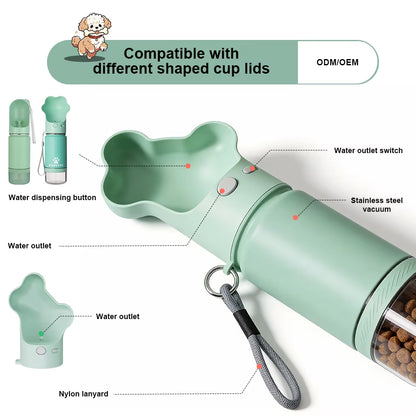 2 in 1 Stainless Steel Outdoor 12Oz Pet Water Bottle with Eco Friendly Food Container for Dogs and Cats Travel Water Bowl