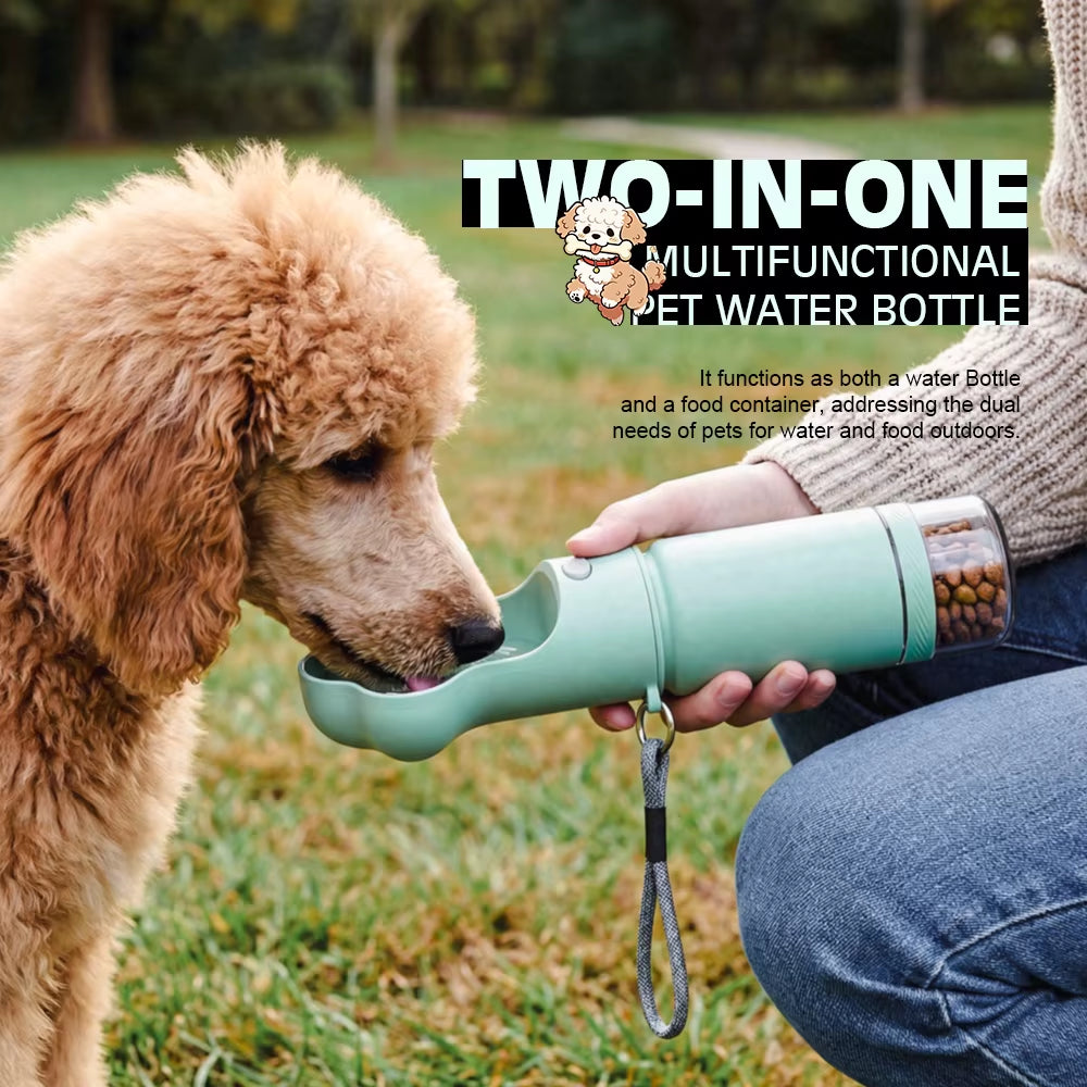 2 in 1 Stainless Steel Outdoor 12Oz Pet Water Bottle with Eco Friendly Food Container for Dogs and Cats Travel Water Bowl